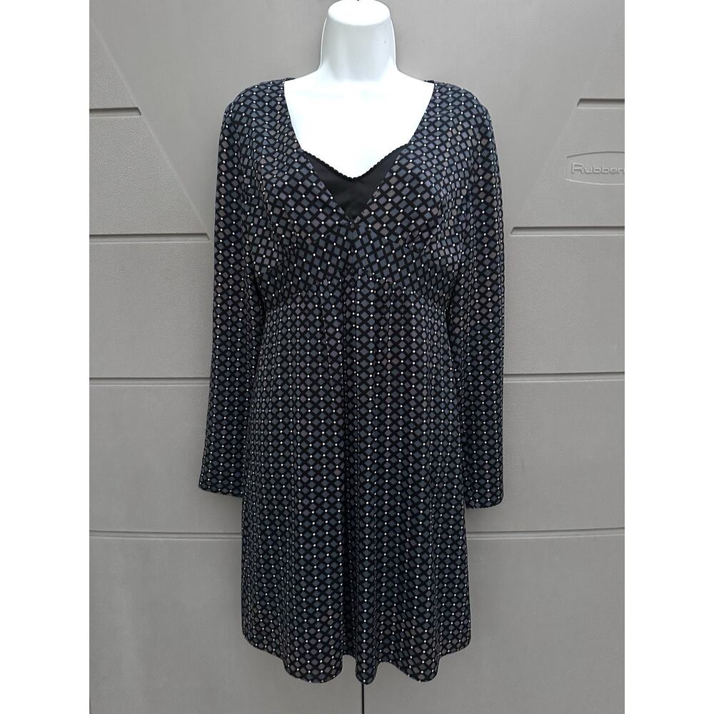 Elie Tahari Silk Blend Empire Waist Dress Geometric Print Long Sleev Sz S Party